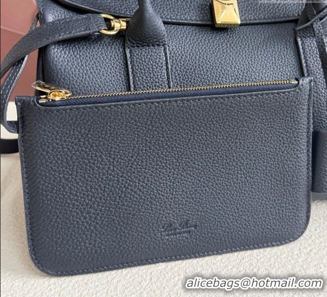 Well Crafted Loro Piana Loom Top Handle bag L25 in Grained Calfskin Leather 0925 Dark Royal Blue 2025