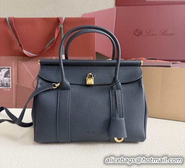 Well Crafted Loro Piana Loom Top Handle bag L25 in Grained Calfskin Leather 0925 Dark Royal Blue 2025