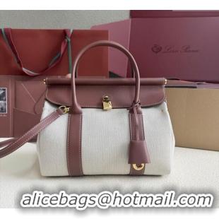 Top Quality Loro Piana Loom Top Handle bag L25 in Canvas and Calfskin Leather 0925 Caramel Brown 2025