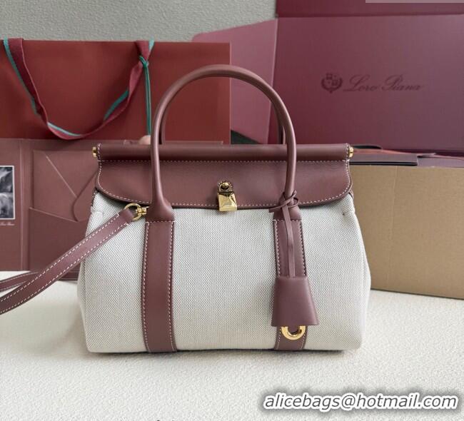 Top Quality Loro Piana Loom Top Handle bag L25 in Canvas and Calfskin Leather 0925 Caramel Brown 2025