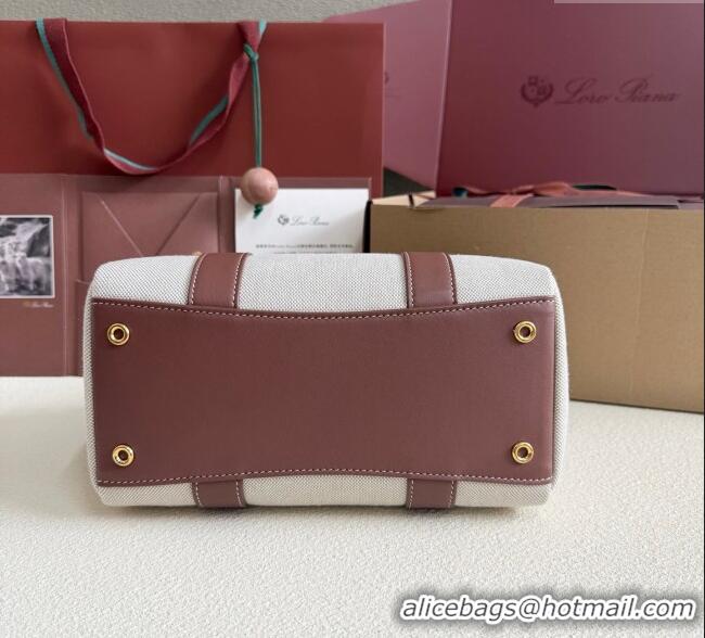 Top Quality Loro Piana Loom Top Handle bag L25 in Canvas and Calfskin Leather 0925 Caramel Brown 2025