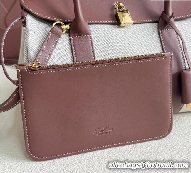 Top Quality Loro Piana Loom Top Handle bag L25 in Canvas and Calfskin Leather 0925 Caramel Brown 2025