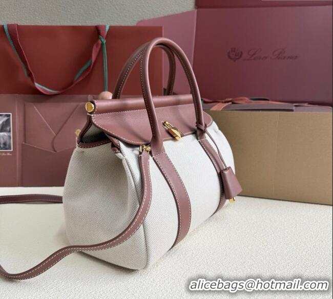 Top Quality Loro Piana Loom Top Handle bag L25 in Canvas and Calfskin Leather 0925 Caramel Brown 2025