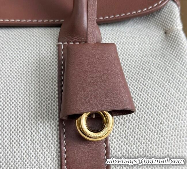 Top Quality Loro Piana Loom Top Handle bag L25 in Canvas and Calfskin Leather 0925 Caramel Brown 2025
