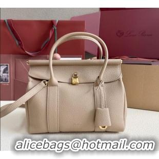 Luxury Discount Loro Piana Loom Top Handle bag L25 in Grained Calfskin Leather 0925 Beige Grey 2025