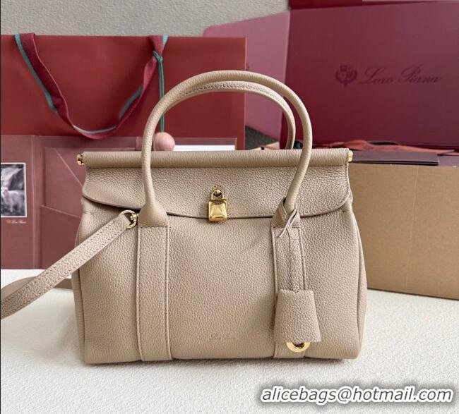 Luxury Discount Loro Piana Loom Top Handle bag L25 in Grained Calfskin Leather 0925 Beige Grey 2025
