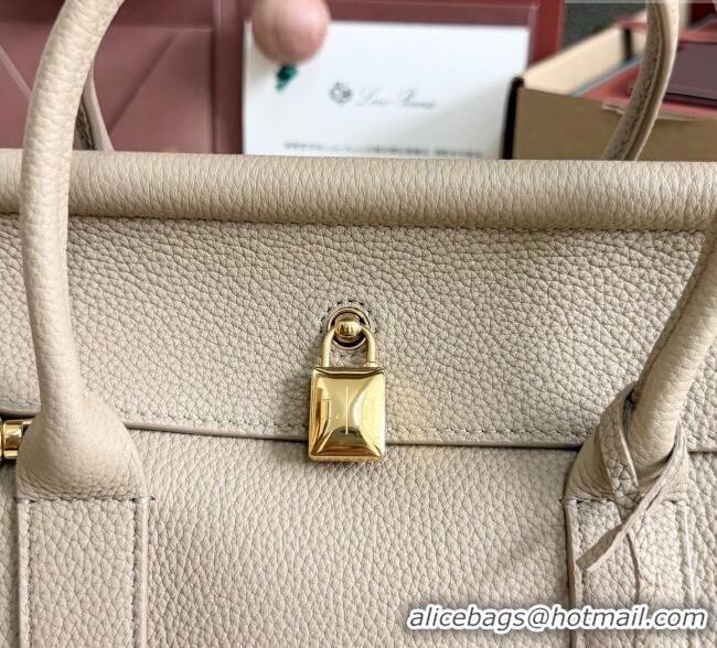 Luxury Discount Loro Piana Loom Top Handle bag L25 in Grained Calfskin Leather 0925 Beige Grey 2025