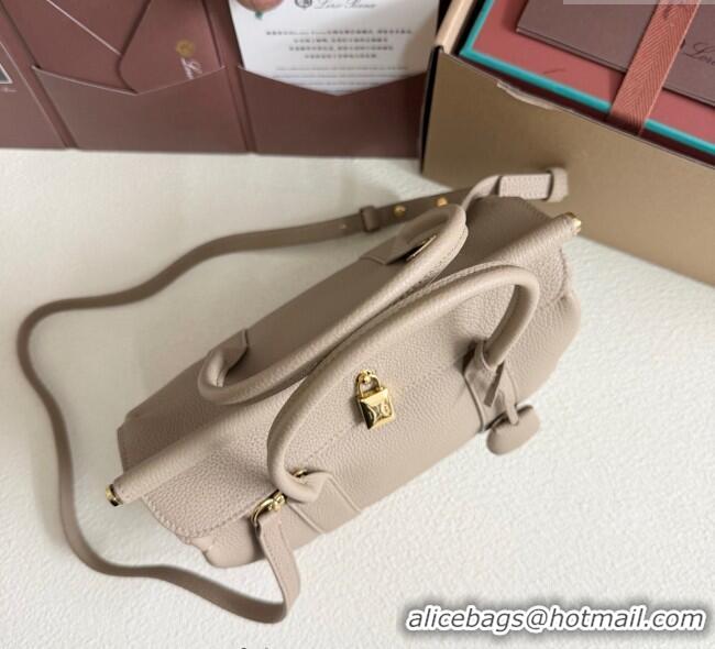 Luxury Discount Loro Piana Loom Top Handle bag L25 in Grained Calfskin Leather 0925 Beige Grey 2025