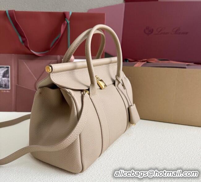 Luxury Discount Loro Piana Loom Top Handle bag L25 in Grained Calfskin Leather 0925 Beige Grey 2025
