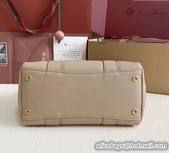 Luxury Discount Loro Piana Loom Top Handle bag L25 in Grained Calfskin Leather 0925 Beige Grey 2025