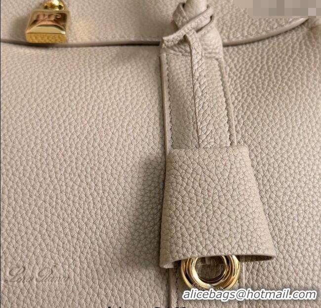 Luxury Discount Loro Piana Loom Top Handle bag L25 in Grained Calfskin Leather 0925 Beige Grey 2025