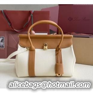 Good Taste Loro Piana Loom Top Handle bag L25 in Grained Calfskin Leather 0925 White/Brown 2025