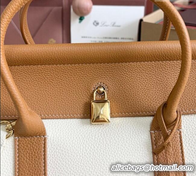 Good Taste Loro Piana Loom Top Handle bag L25 in Grained Calfskin Leather 0925 White/Brown 2025