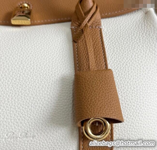 Good Taste Loro Piana Loom Top Handle bag L25 in Grained Calfskin Leather 0925 White/Brown 2025