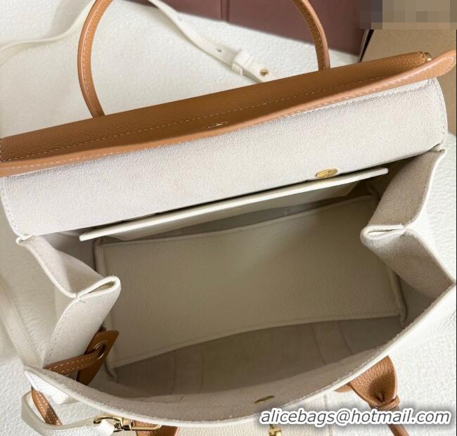 Good Taste Loro Piana Loom Top Handle bag L25 in Grained Calfskin Leather 0925 White/Brown 2025
