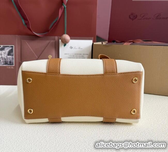 Good Taste Loro Piana Loom Top Handle bag L25 in Grained Calfskin Leather 0925 White/Brown 2025
