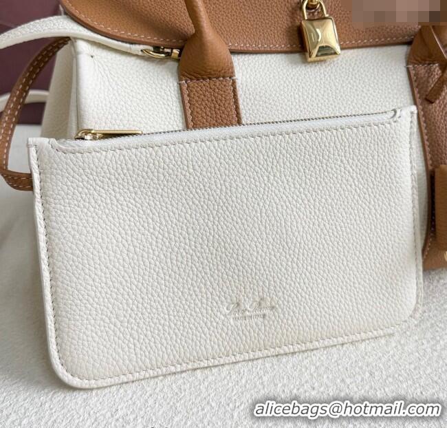 Good Taste Loro Piana Loom Top Handle bag L25 in Grained Calfskin Leather 0925 White/Brown 2025