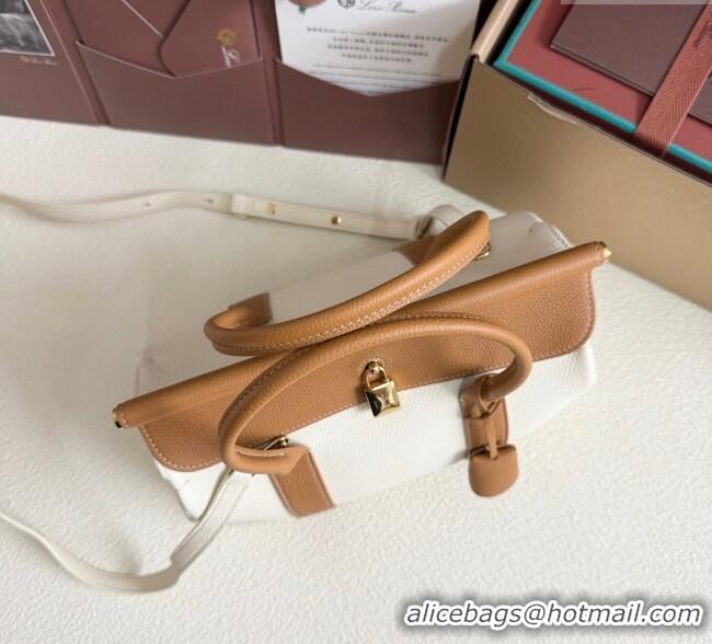 Good Taste Loro Piana Loom Top Handle bag L25 in Grained Calfskin Leather 0925 White/Brown 2025