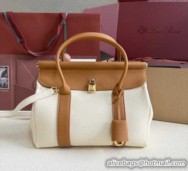 Good Taste Loro Piana Loom Top Handle bag L25 in Grained Calfskin Leather 0925 White/Brown 2025