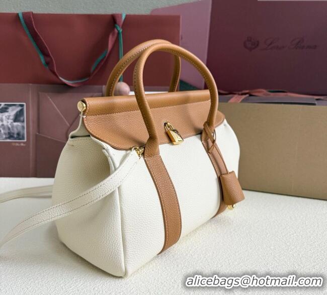 Good Taste Loro Piana Loom Top Handle bag L25 in Grained Calfskin Leather 0925 White/Brown 2025