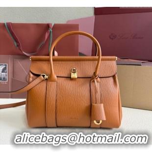 Luxury Discount Loro Piana Loom Top Handle bag L25 in Textured Calfskin Leather 0925 Brown 2025