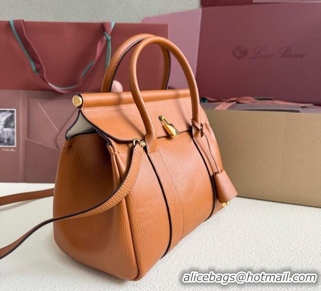 Luxury Discount Loro Piana Loom Top Handle bag L25 in Textured Calfskin Leather 0925 Brown 2025