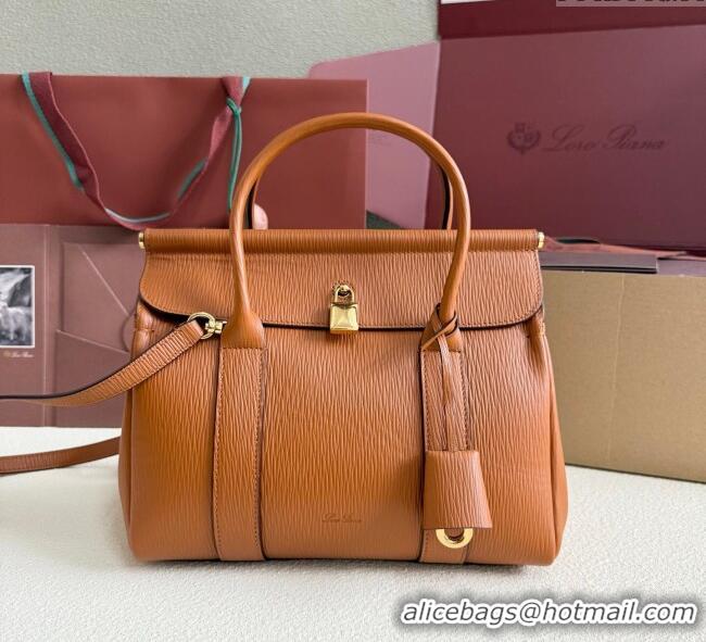 Luxury Discount Loro Piana Loom Top Handle bag L25 in Textured Calfskin Leather 0925 Brown 2025
