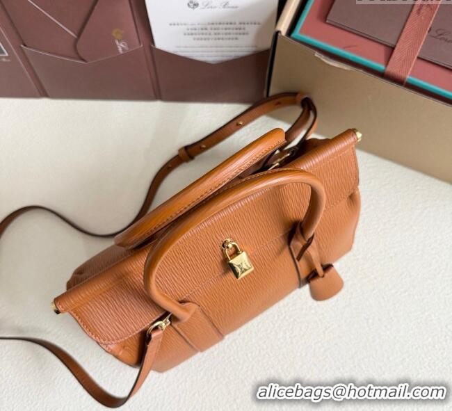 Luxury Discount Loro Piana Loom Top Handle bag L25 in Textured Calfskin Leather 0925 Brown 2025