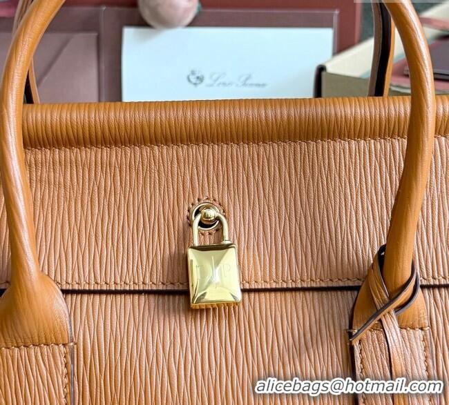 Luxury Discount Loro Piana Loom Top Handle bag L25 in Textured Calfskin Leather 0925 Brown 2025