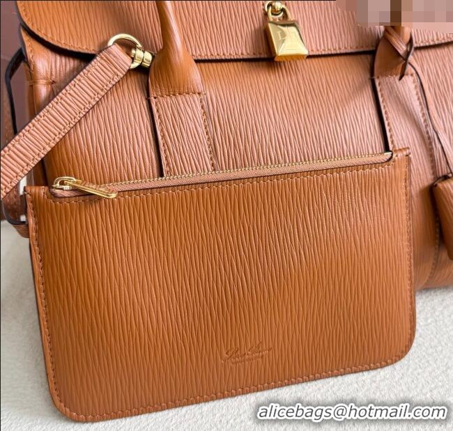 Luxury Discount Loro Piana Loom Top Handle bag L25 in Textured Calfskin Leather 0925 Brown 2025