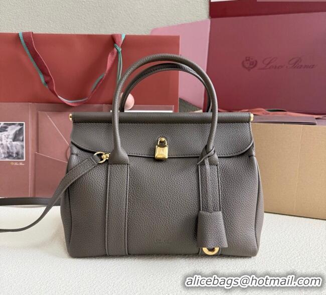 Good Looking Loro Piana Loom Top Handle bag L25 in Grained Calfskin Leather 0925 Grey 2025
