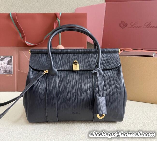 Promotional Loro Piana Loom Top Handle bag L25 in Textured Calfskin Leather 0925 Dark Blue 2025