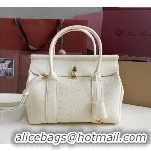 New Cheap Loro Piana Loom Top Handle bag L25 in Grained Calfskin Leather 0925 New White 2025