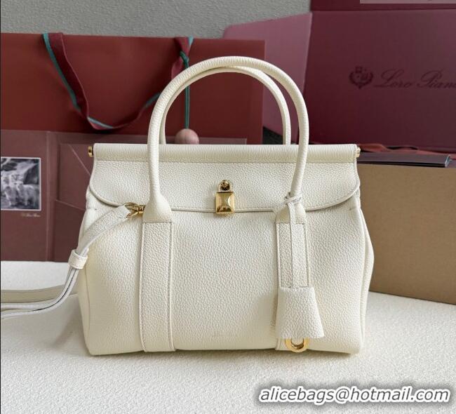 New Cheap Loro Piana Loom Top Handle bag L25 in Grained Calfskin Leather 0925 New White 2025