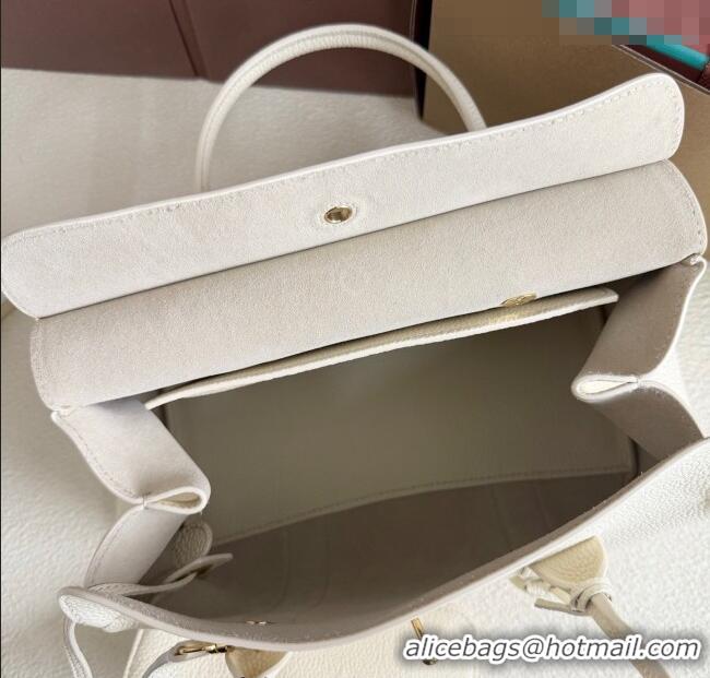New Cheap Loro Piana Loom Top Handle bag L25 in Grained Calfskin Leather 0925 New White 2025
