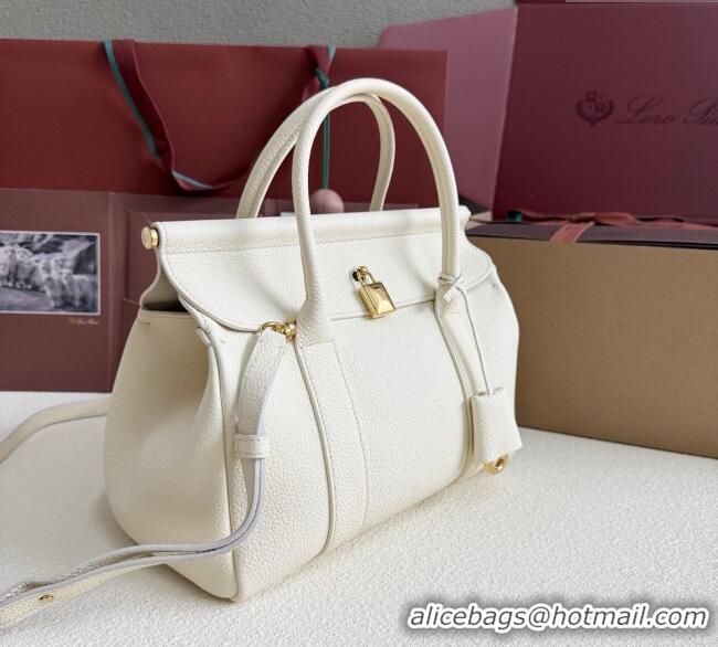 New Cheap Loro Piana Loom Top Handle bag L25 in Grained Calfskin Leather 0925 New White 2025