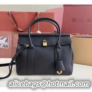 Shop Promotional Loro Piana Loom Top Handle bag L25 in Grained Calfskin Leather 0925 Black 2025