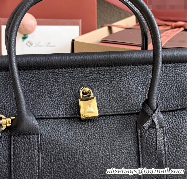 Shop Promotional Loro Piana Loom Top Handle bag L25 in Grained Calfskin Leather 0925 Black 2025