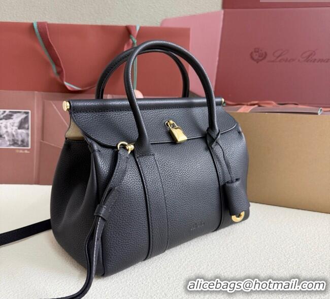 Shop Promotional Loro Piana Loom Top Handle bag L25 in Grained Calfskin Leather 0925 Black 2025