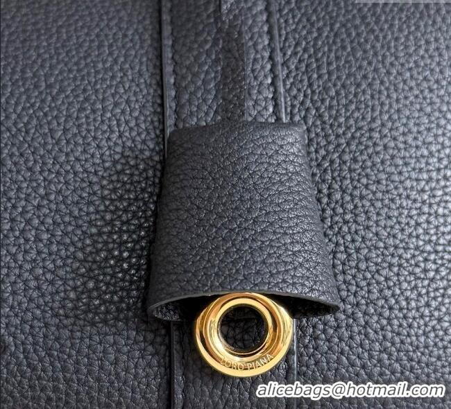 Shop Promotional Loro Piana Loom Top Handle bag L25 in Grained Calfskin Leather 0925 Black 2025