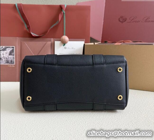 Shop Promotional Loro Piana Loom Top Handle bag L25 in Grained Calfskin Leather 0925 Black 2025