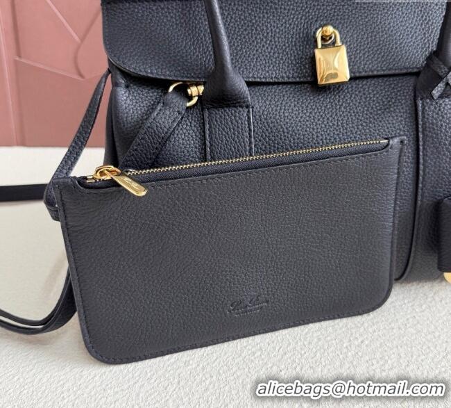 Shop Promotional Loro Piana Loom Top Handle bag L25 in Grained Calfskin Leather 0925 Black 2025