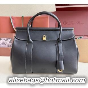 Good Quality Loro Piana Loom Top Handle bag L25 in Smooth Calfskin Leather 0925 Black 2025