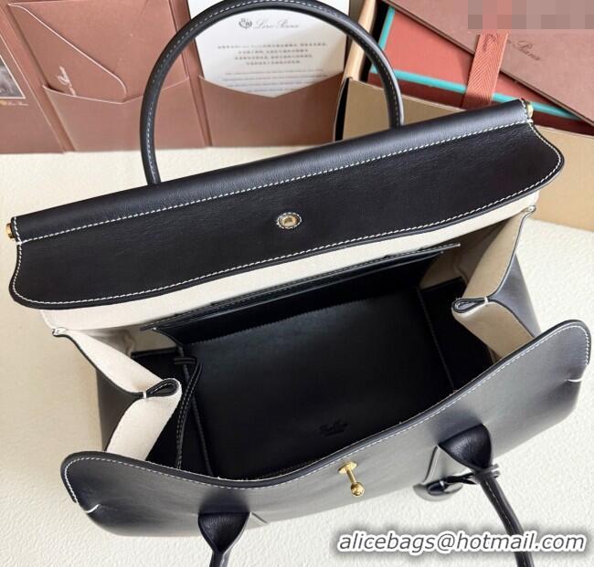 Good Quality Loro Piana Loom Top Handle bag L25 in Smooth Calfskin Leather 0925 Black 2025