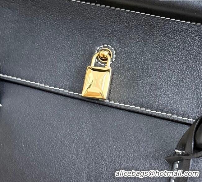 Good Quality Loro Piana Loom Top Handle bag L25 in Smooth Calfskin Leather 0925 Black 2025