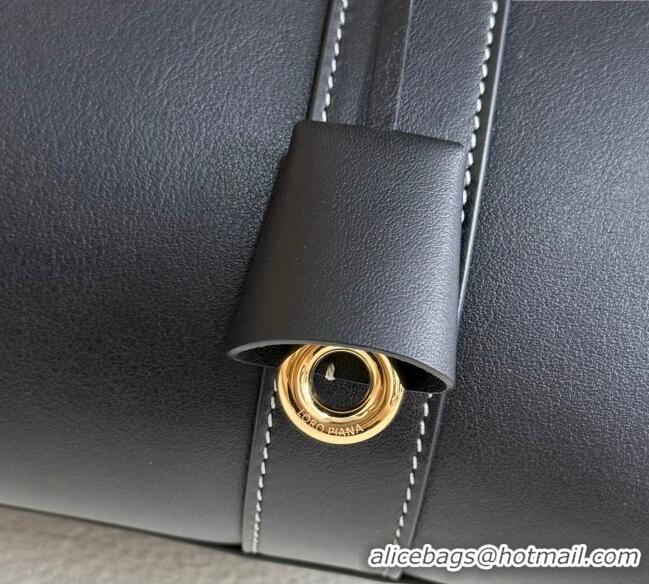 Good Quality Loro Piana Loom Top Handle bag L25 in Smooth Calfskin Leather 0925 Black 2025