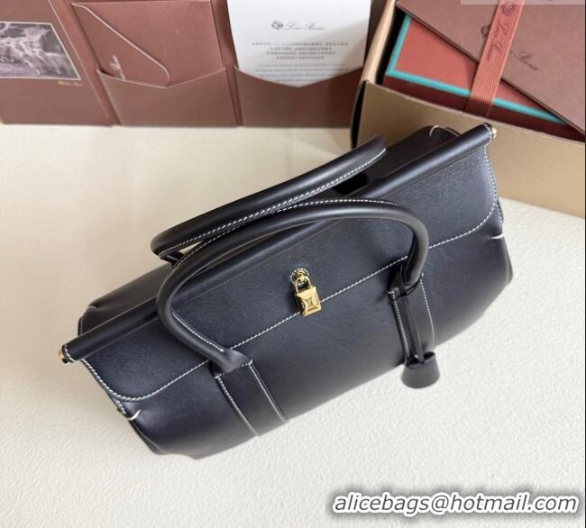 Good Quality Loro Piana Loom Top Handle bag L25 in Smooth Calfskin Leather 0925 Black 2025