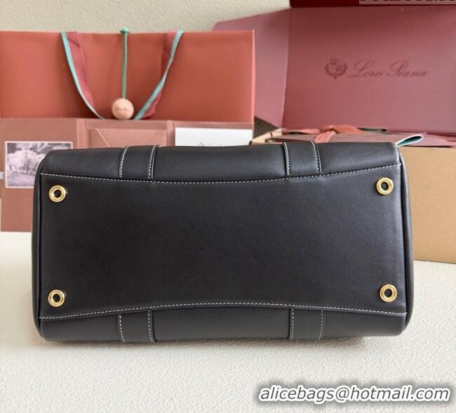 Good Quality Loro Piana Loom Top Handle bag L25 in Smooth Calfskin Leather 0925 Black 2025