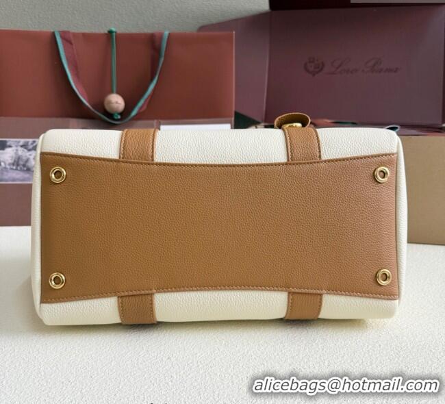 Best Product Loro Piana Loom Top Handle bag L32 in Grained Calfskin Leather 0925 White/Brown 2025