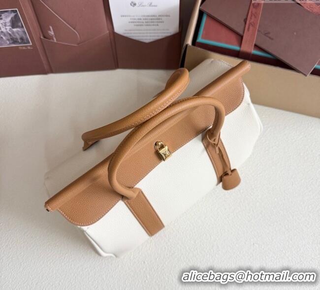 Best Product Loro Piana Loom Top Handle bag L32 in Grained Calfskin Leather 0925 White/Brown 2025